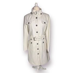 Esprit White Elegant Buttoned Trench‎ Coat with Belt Size Large Buttoned Collar